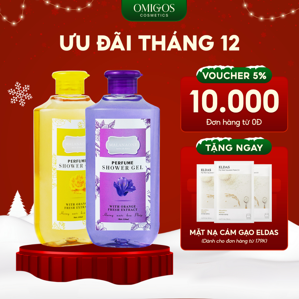 Combo 2 chai Sữa tắm nước hoa nữ Malanaone dưỡng da, cấp ẩm sáng da lưu hương 24 giờ 330ml