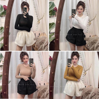  Áo thun giấy nữ dài tay ôm body áo phông giấy basic thanh lịch chất liệu giấy nhẹ mờ cao cấp 