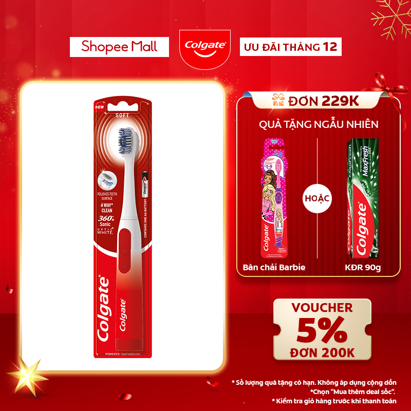 Bàn chải điện Colgate Sonic 360 công nghệ sóng âm, lông chải phủ than kháng khuẩn