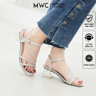 Giày sandal cao gót mwc 4449 - giày cao gót quai mảnh đính đá đế vuông trong suốt sang chảnh