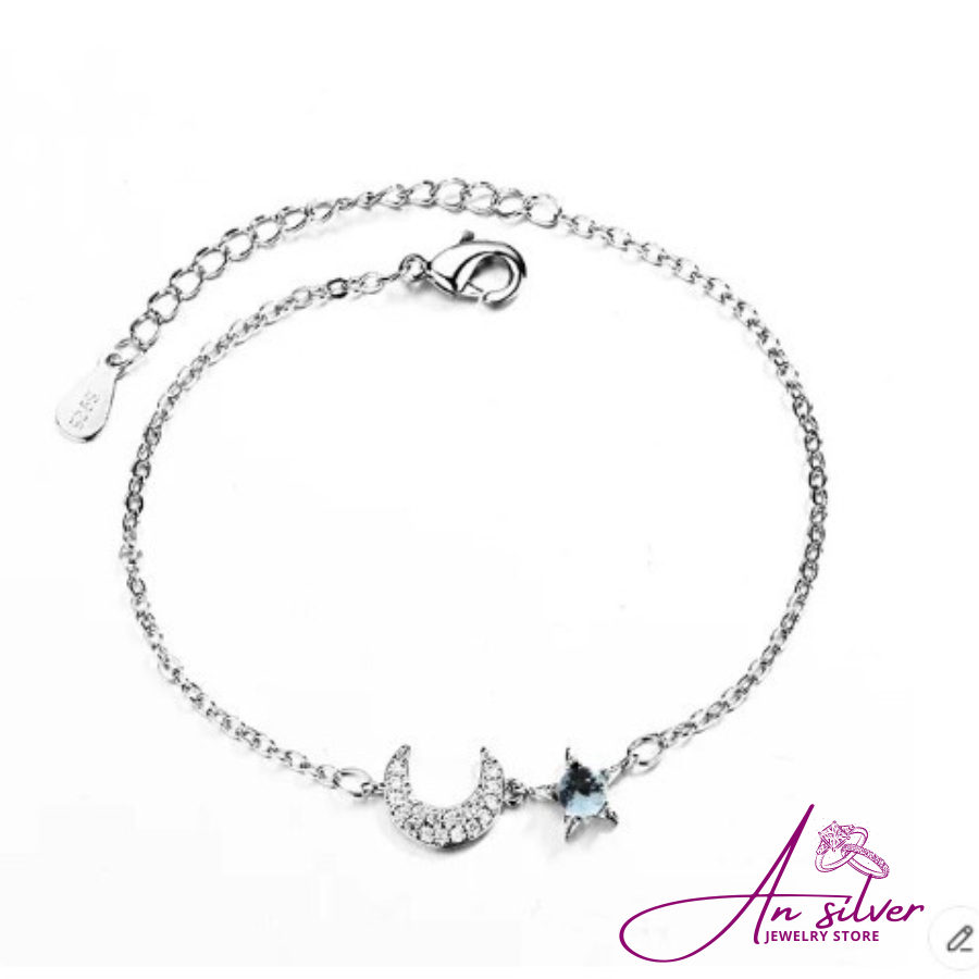 Lắc tay bạc nữ Ansilver, vòng tay bạc ý mix trăng sao L010