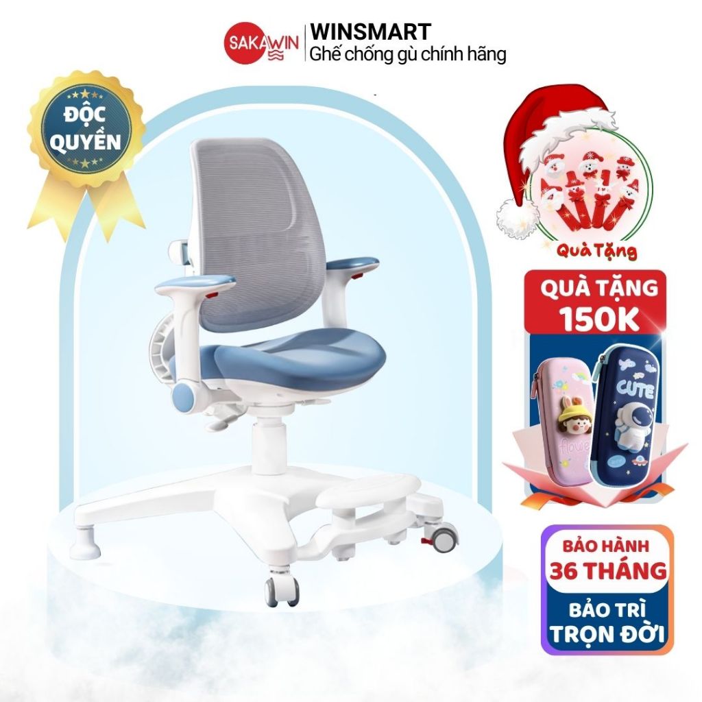 Ghế học sinh chống gù cao cấp Sakawin GO03, Ghế ngồi học cho bé chuẩn tư thế, Xoay 360 độ Nâng hạ chiều cao