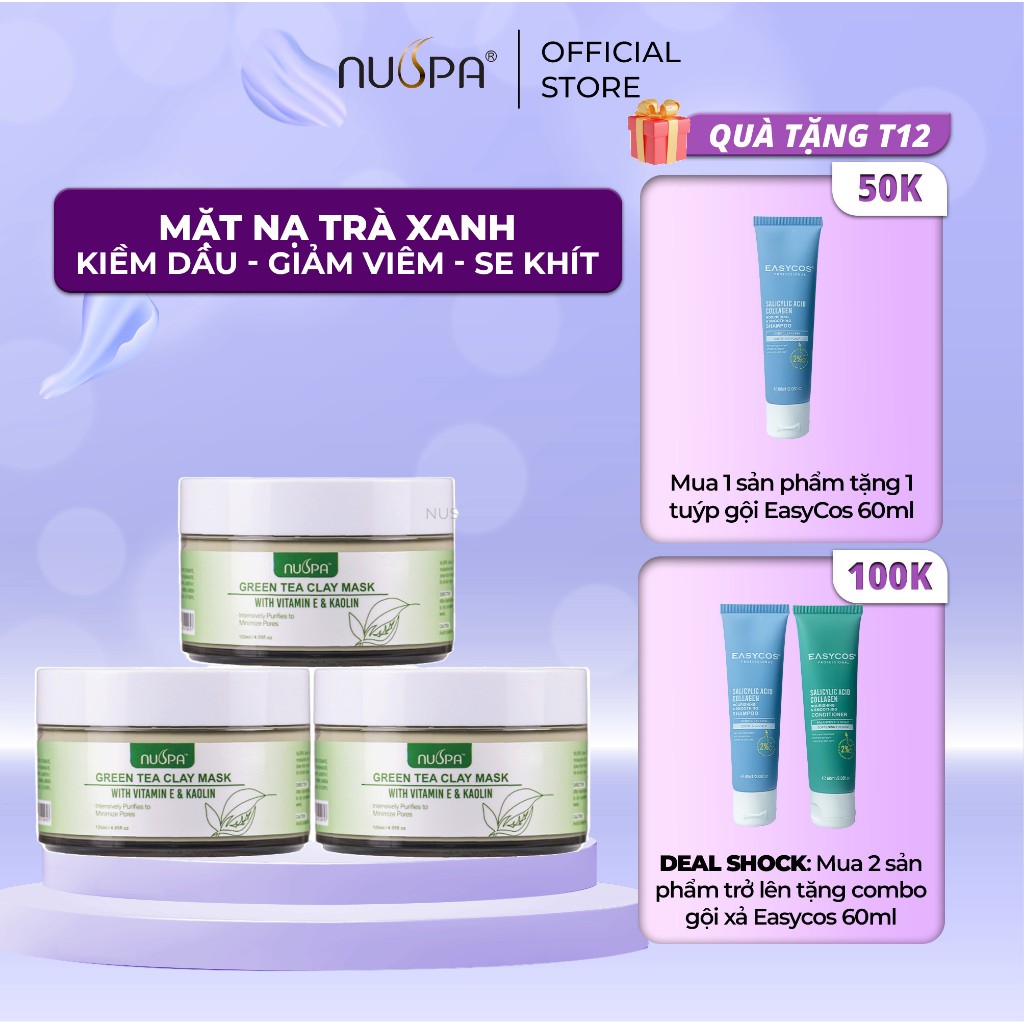 Mặt nạ đất sét trà xanh kiềm dầu, giảm viêm, thu nhỏ lỗ chân lông NUSPA Green Tea Clay Mask 120ml