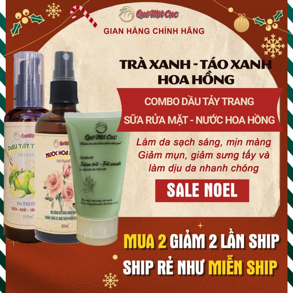COMBO SẠCH MỤN CHUẨN SPA: SỮA RỬA MẶT TRÀ XANH, DẦU TẨY TRANG, TONER QMC (HANDMADE)