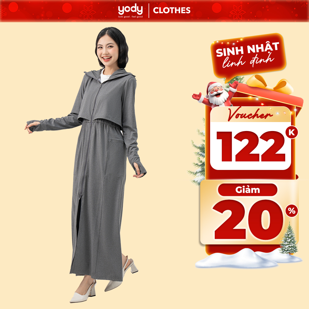 Áo chống nắng dáng dài đa năng thoáng khí YODY 4 trong 1 mũ chống nắng, khẩu trang ACN6010