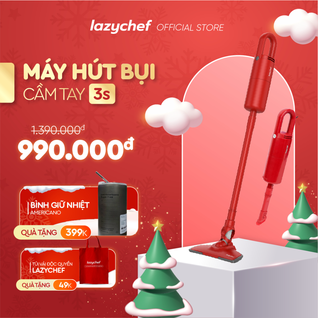 Máy Hút Bụi Cầm Tay 3S Lazychef Thế Hệ Mới, Lực Hút 15.000PA - 2 Đầu Hút Chuyên Dụng - Siêu Gọn Nhẹ 1.1kg - 3 Chi Tiết