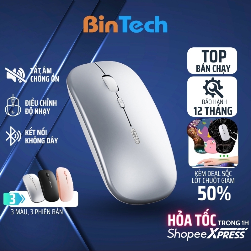 Chuột ko dây Bluetooth tự sạc pin BINTECH M1 PRO ko tiếng click sạc 1 lần dùng 8 tuần cho laptop MCBook PC Tablet PAD