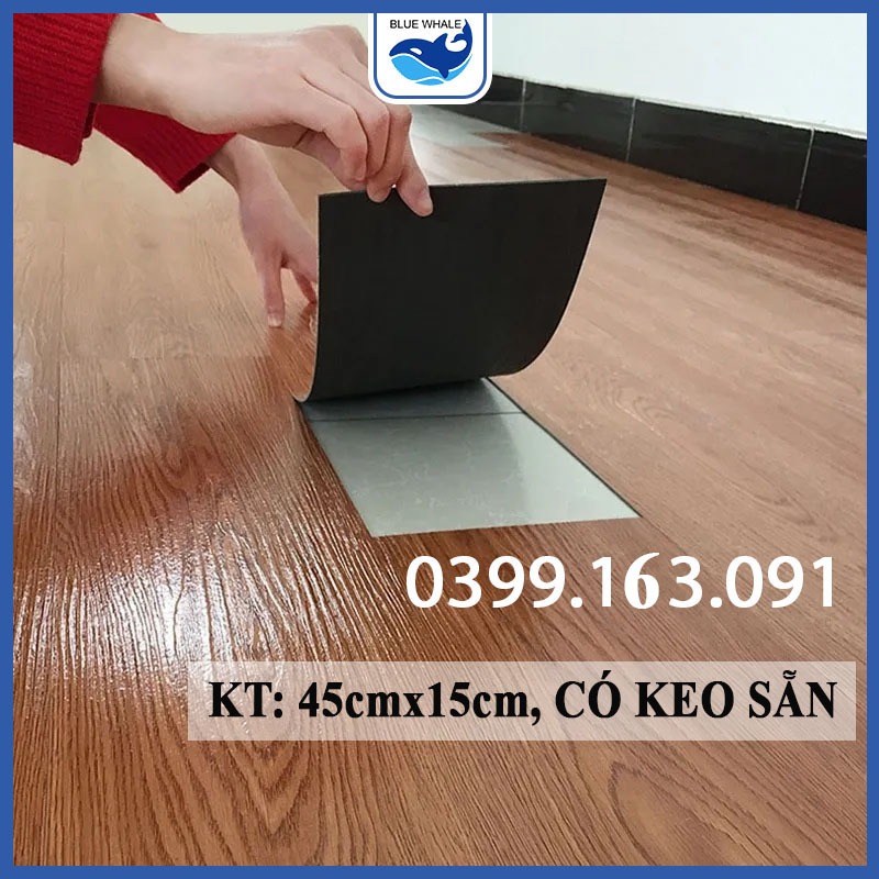 Sàn nhựa giả gỗ loại 1 có sẵn keo, vân gỗ kích thước 45x15cm