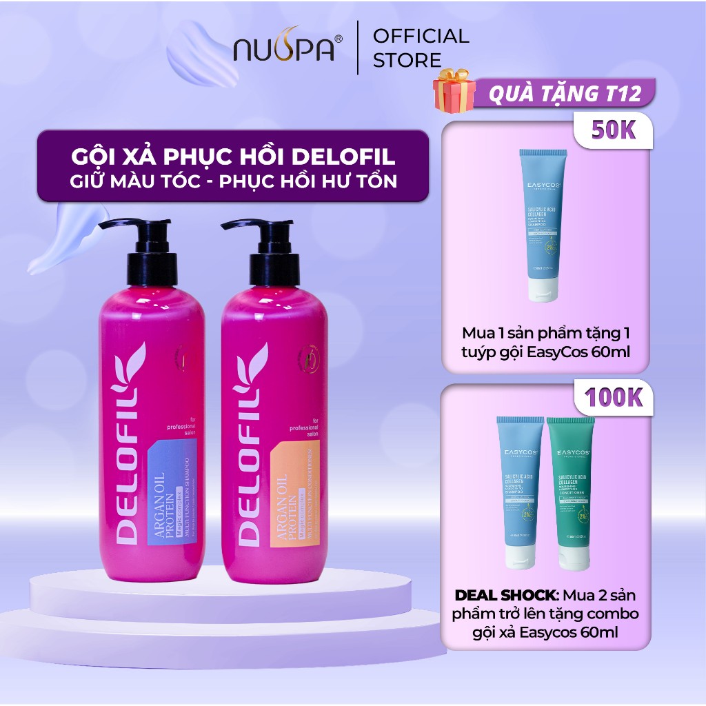 Cặp dầu gội xả dưỡng ẩm mềm mượt phục hồi giữ màu tóc nhuộm DELOFIL Multi Function Shampo/Conditioner 500ml