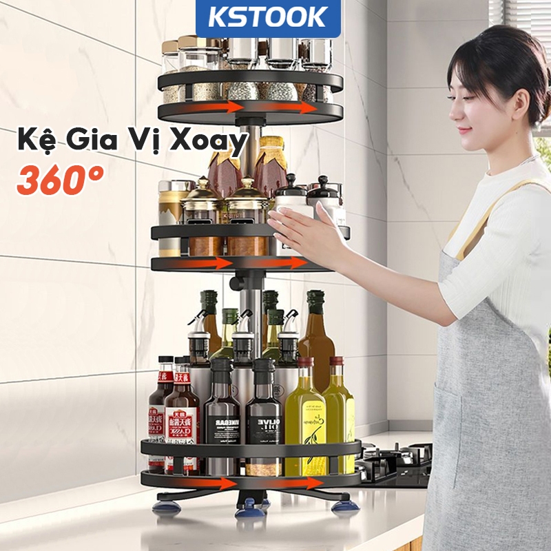 KSTOOK Kệ gia vị xoay 2/3 tầng inox kệ Đựng Gia Vị Nhà Bếp 360° kệ bếp đa năng