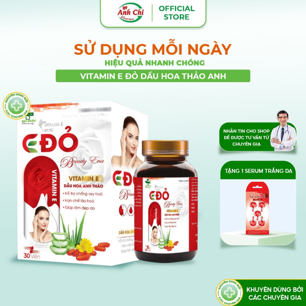 Vitamin E Đỏ dầu hoa anh thảo 400IU chống lão hoá, làm đẹp da, hỗ trợ chống oxi hoá
