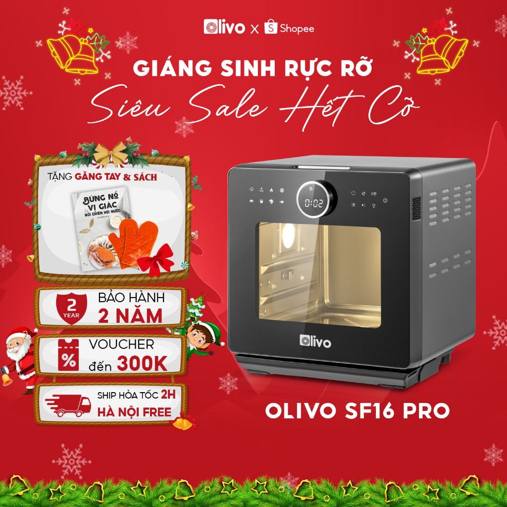 Nồi Chiên Hơi Nước OLIVO SF16 PRO 56 Chương Trình Cài Sẵn, Dung Tích 16L, Phụ Kiện Trục Xiên Quay, Công Suất 2800W
