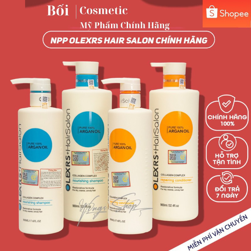 Olexrs Hair Salon - Cặp Dầu Gội Xả Olexrs Hair Salon 960ml/Chai Phục Hồi Tóc Khô Hư Tổn aa