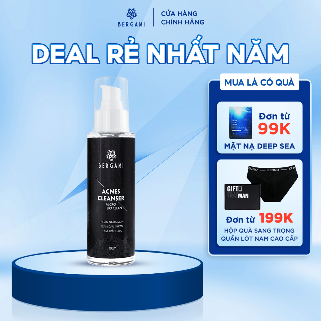 Combo Quà Tặng Nam, Sữa Rửa Mặt Nam Bùn Khoáng Bergami 100ml và Dung Dịch Vệ Sinh Nam 130ml