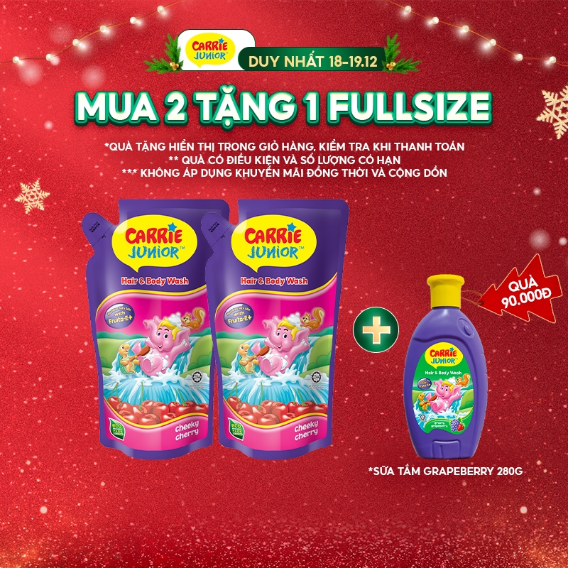 Combo 2 Túi Sữa Tắm Gội Carrie Junior Cho Bé Hương Cheeky Cherry 500G