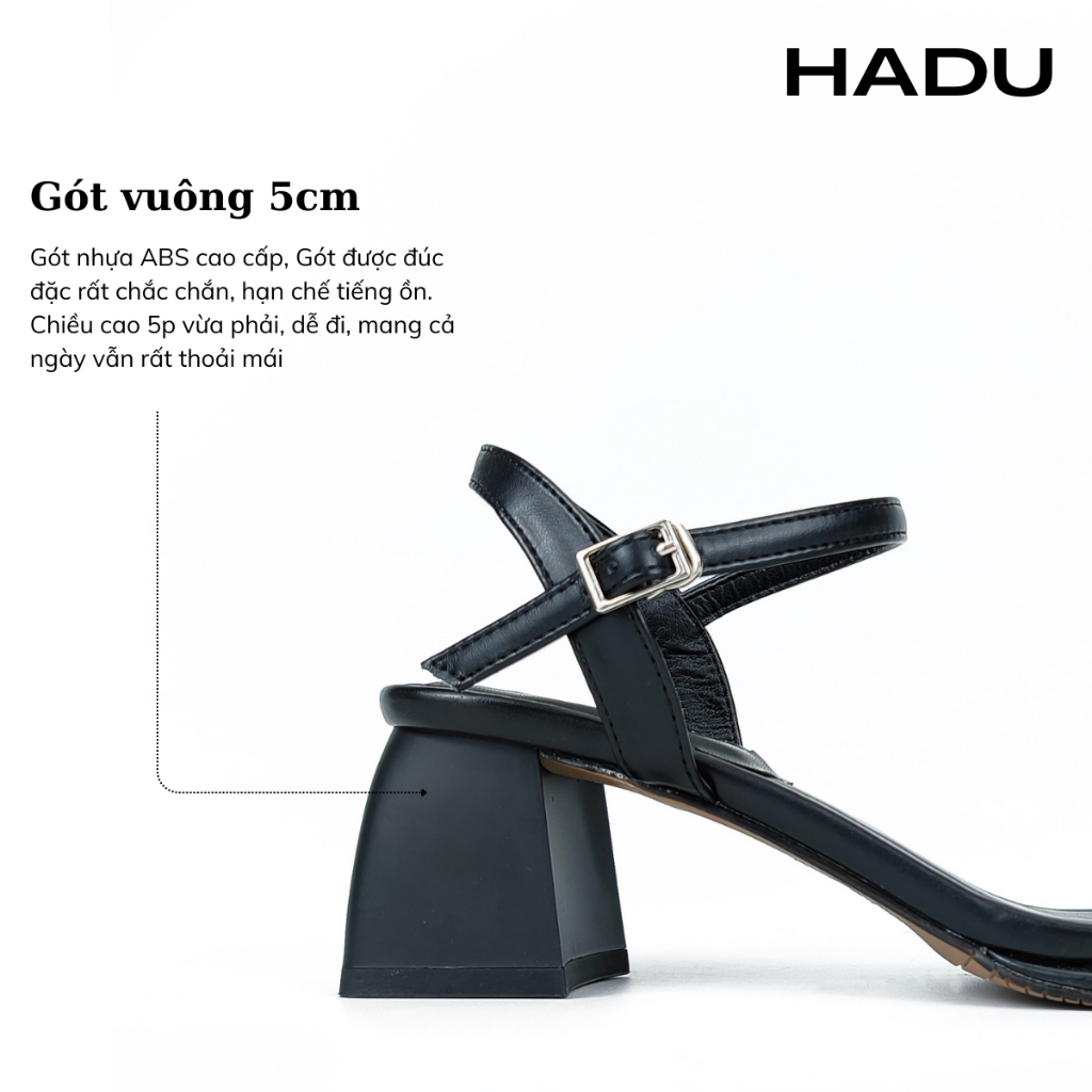 Giày Sandal Cao Gót 5P Quai Ngang HADU M5102, Da PU Cao Cấp, Bảo Hành 24T