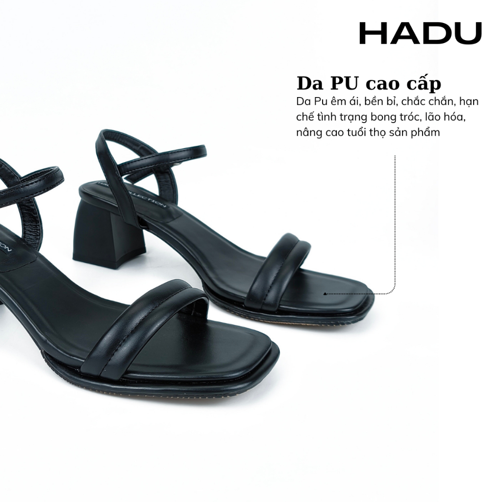Giày Sandal Cao Gót 5P Quai Ngang HADU M5102, Da PU Cao Cấp, Bảo Hành 24T