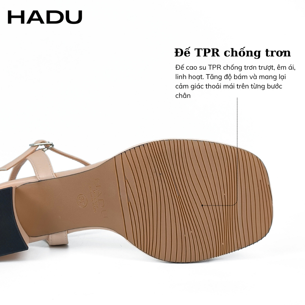 Giày Sandal Cao Gót 5P Quai Ngang HADU M5102, Da PU Cao Cấp, Bảo Hành 24T