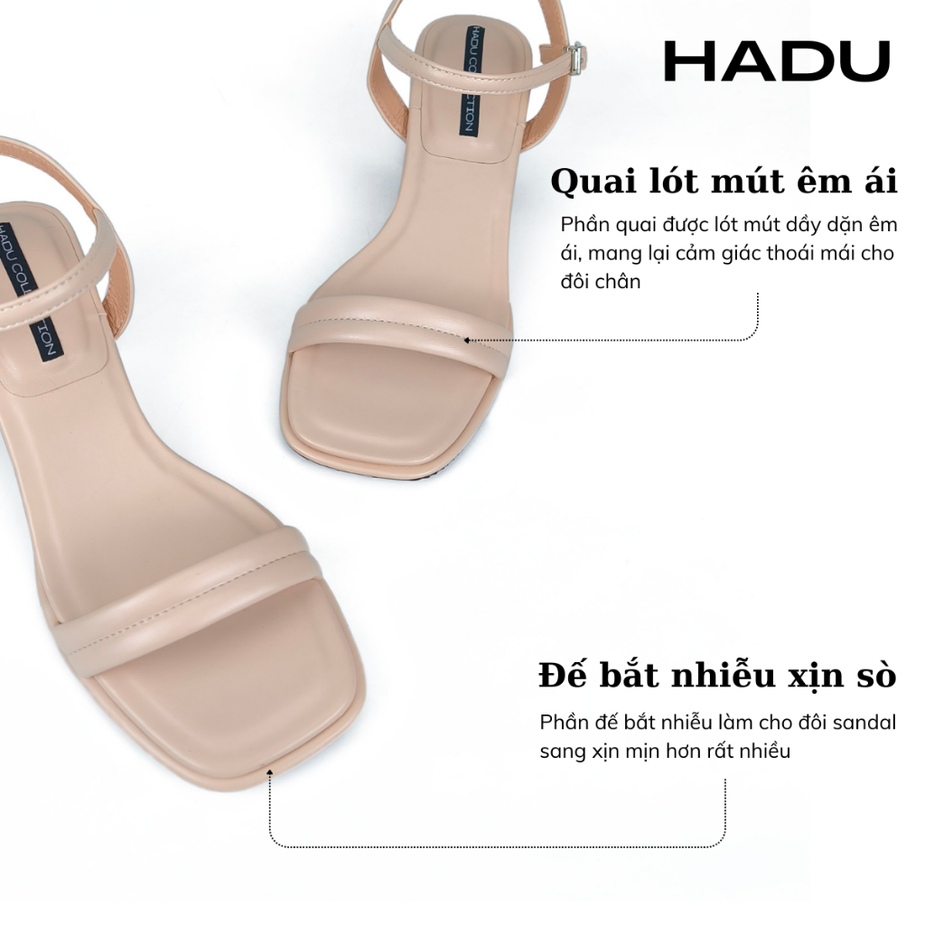 Giày Sandal Cao Gót 5P Quai Ngang HADU M5102, Da PU Cao Cấp, Bảo Hành 24T