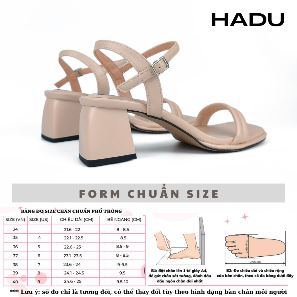 Giày Sandal Cao Gót 5P Quai Ngang HADU M5102, Da PU Cao Cấp, Bảo Hành 24T