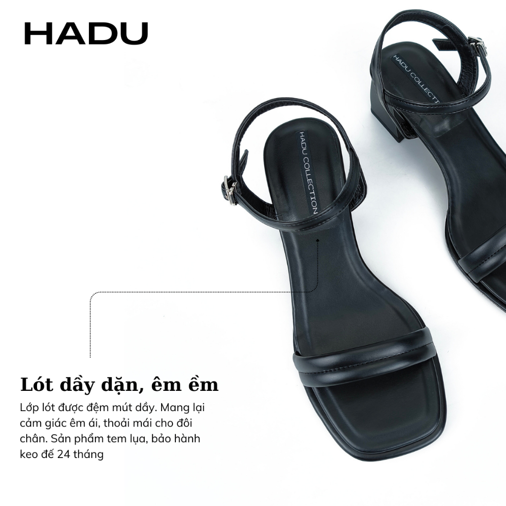 Giày Sandal Cao Gót 5P Quai Ngang HADU M5102, Da PU Cao Cấp, Bảo Hành 24T