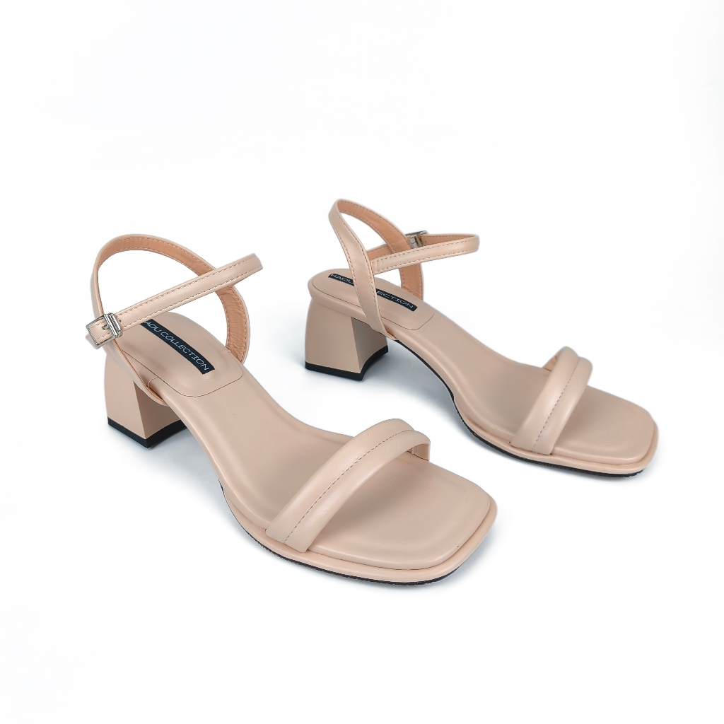 Giày Sandal Cao Gót 5P Quai Ngang HADU M5102, Da PU Cao Cấp, Bảo Hành 24T