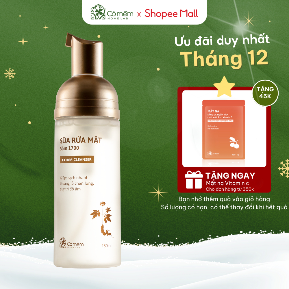 Sữa Rửa Mặt Tạo Bọt Sâm 1700 Làm Sạch Da Thoáng Lỗ Chân Lông Cỏ Mềm 150ml