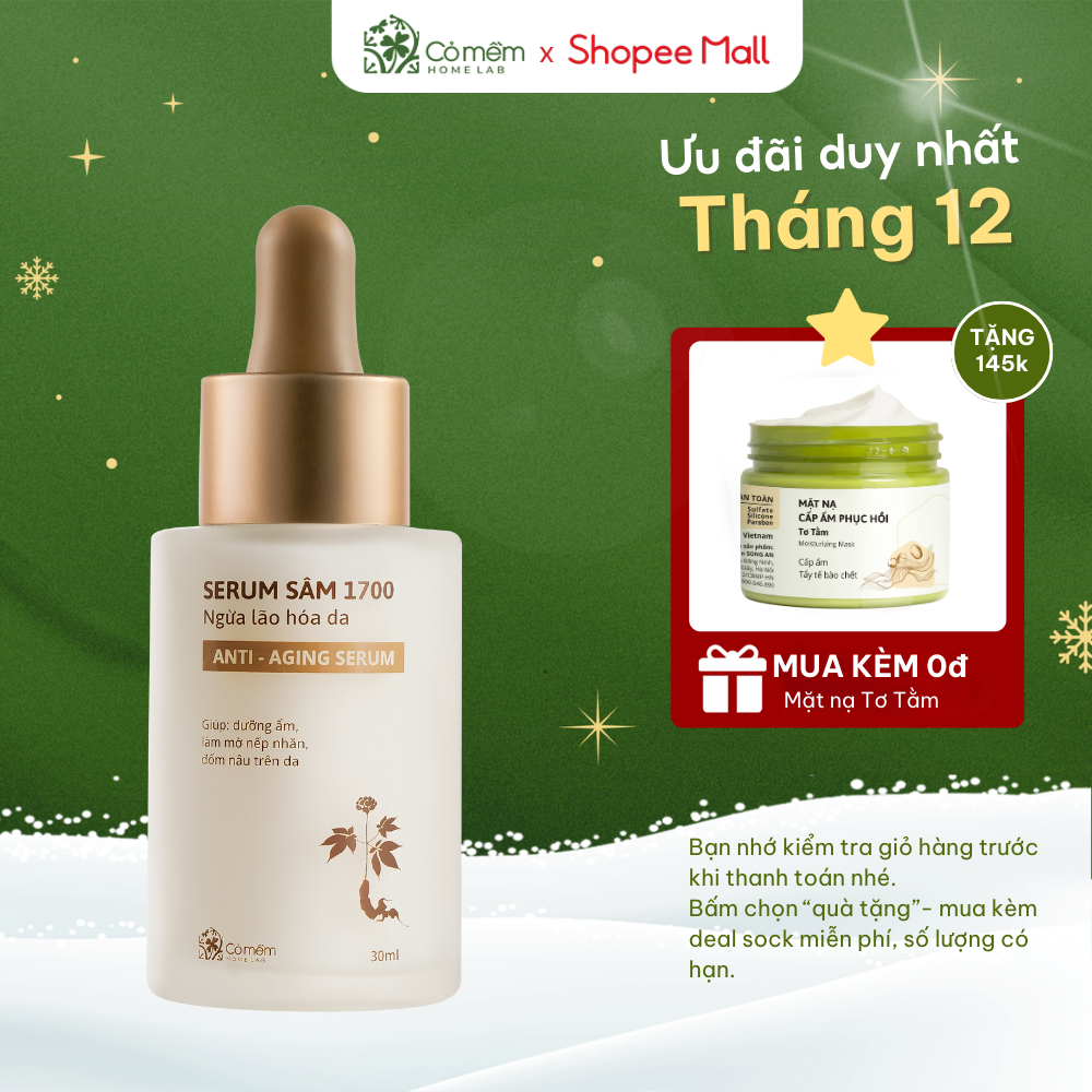Serum Dưỡng ẩm da mặt Sâm 1700 Ngừa Lão Hoá da Giúp Mờ Nếp Nhăn Và Đốm Nâu Cỏ Mềm 30ml