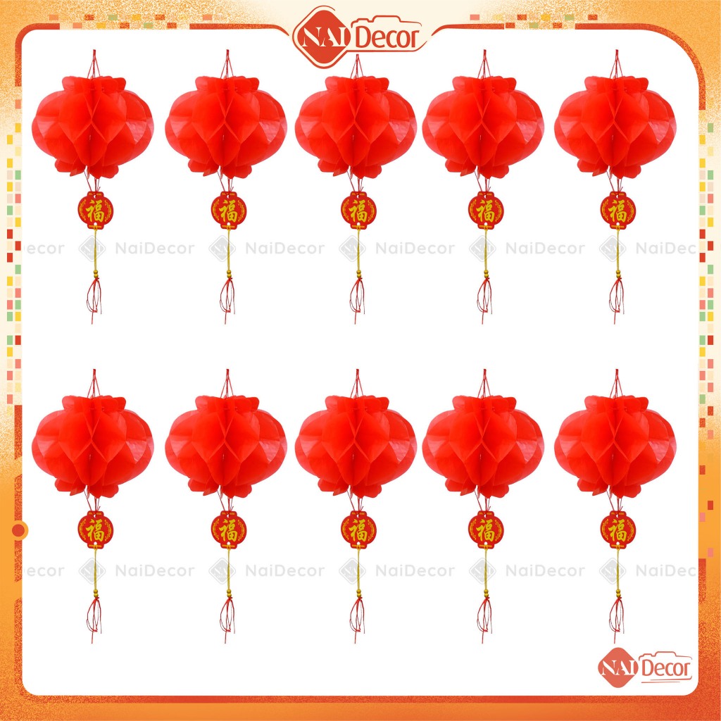 Set 10 Đèn Lồng Đỏ (Nhiều Size) Decor Trí Tết, Trung Thu, Trần Siêu Thị Decor Chụp Ảnh, Trang Trí Lễ Hội