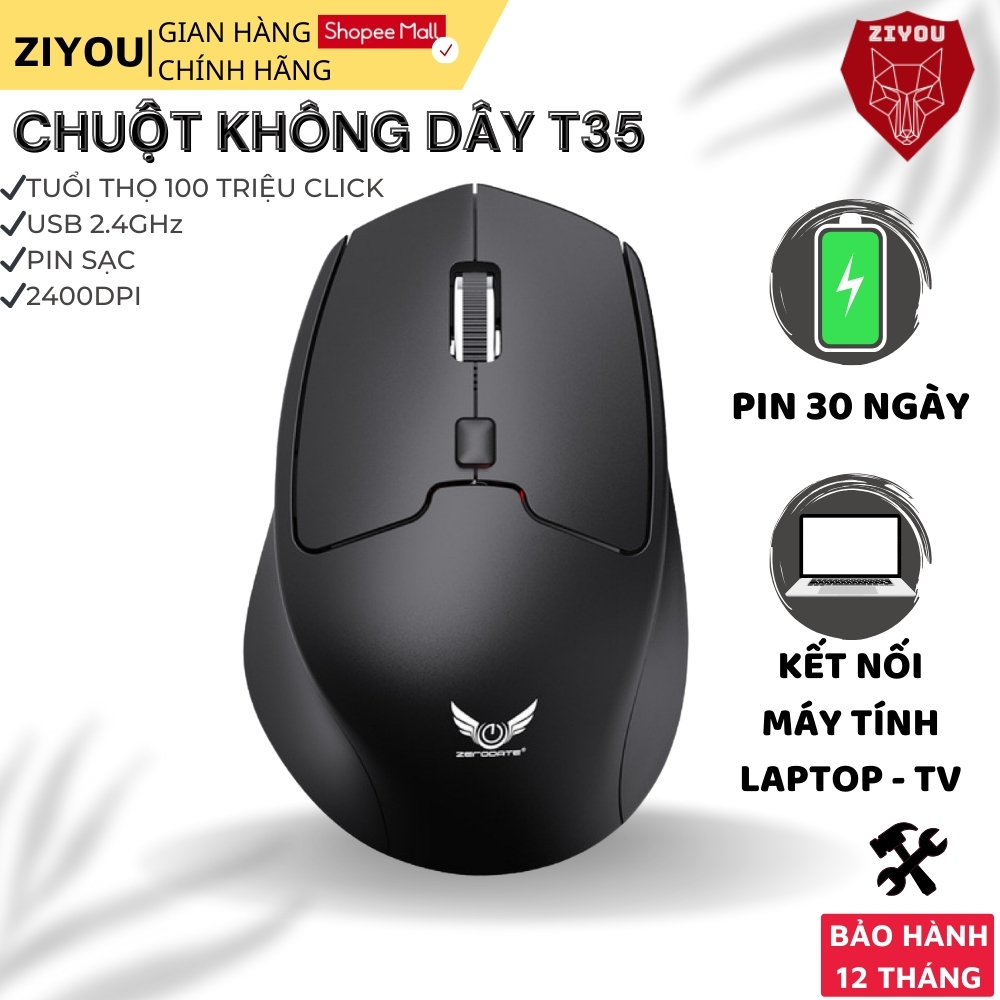 Chuột Không Dây Máy Tính Gaming Ziyou T35 Pin Sạc, Bấm Êm  Giảm Ồn, Kết Nối Xa 10m Cho Máy Tính, Laptop