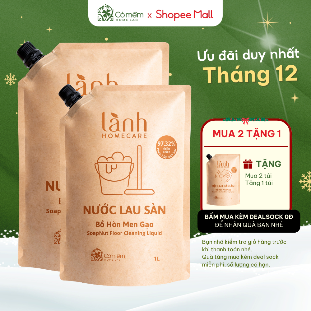 [MUA 2 TẶNG 1] Combo 2 Túi Nước Lau Nhà Lau Bếp Rửa Tay Rửa Bát Lành HomeCare Chăm Sóc Nhà Cửa Cỏ Mềm 1 Lít