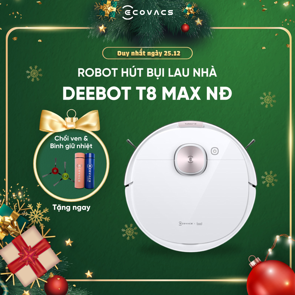 Robot hút bụi Ecovacs Deebot T8 Max bản Nội Địa (Hàng B)_Pin 5200mh_Lưu trữ 3 bản đồ