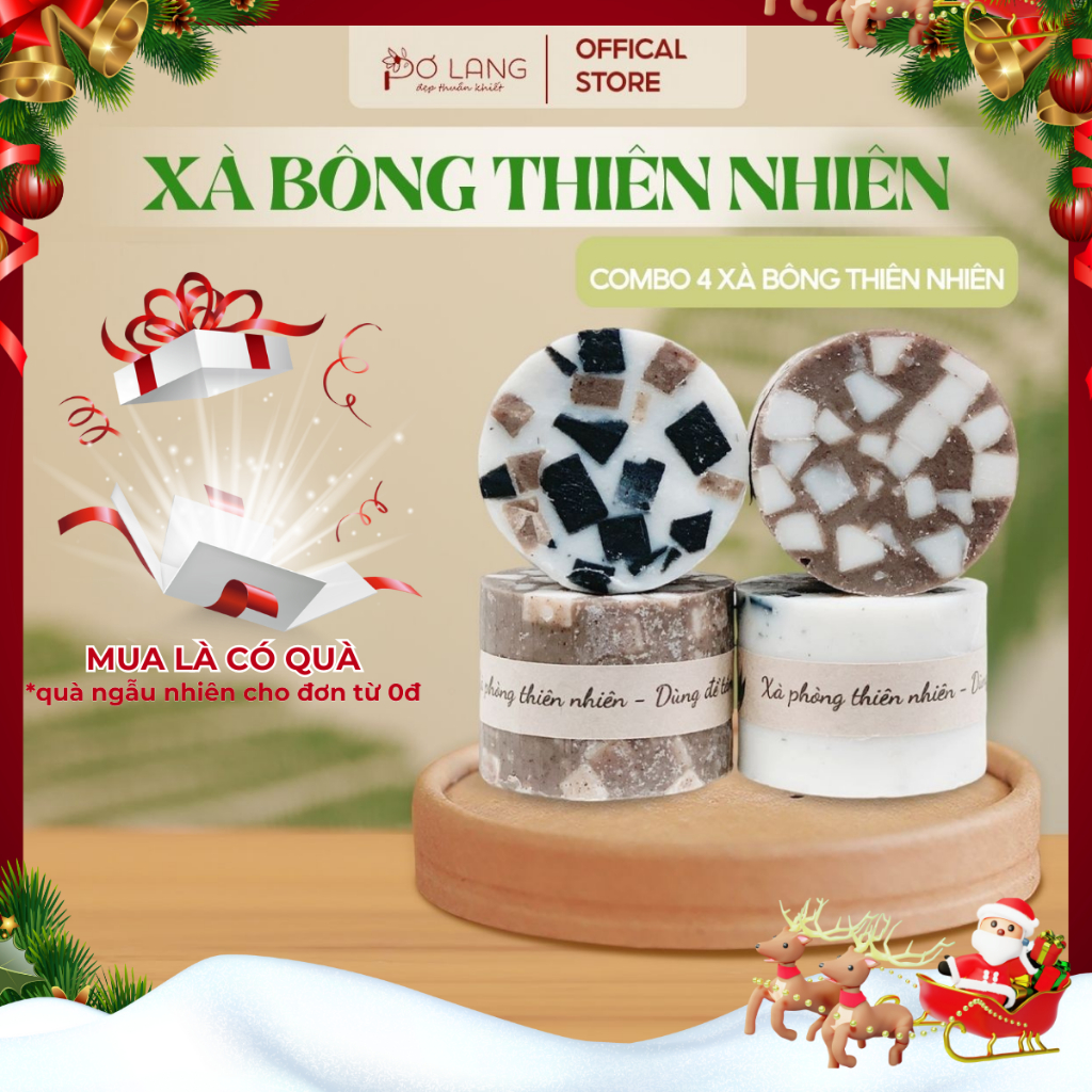 Combo xà bông thiên nhiên Pơ Lang làm sạch, dưỡng da 4 bánh 100g