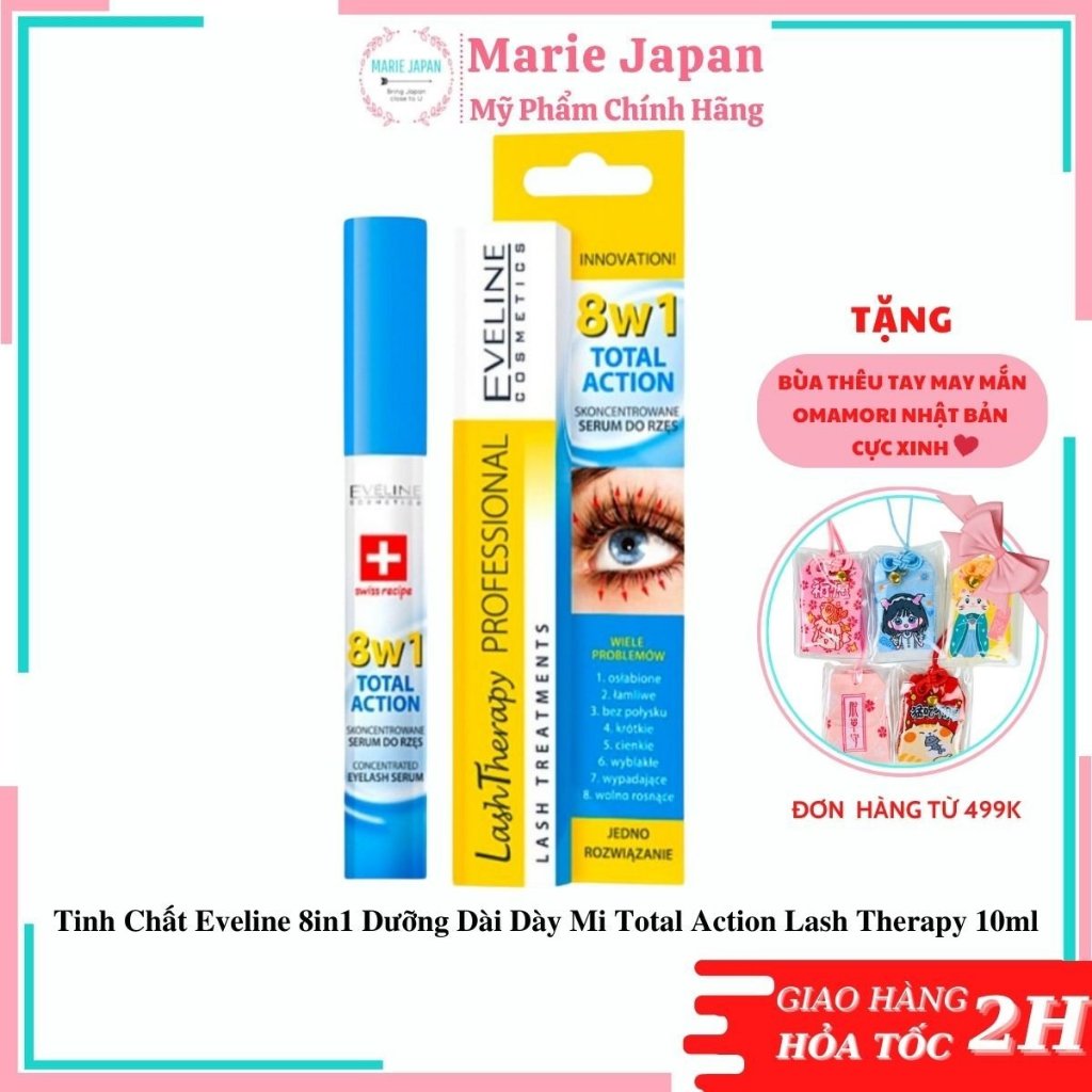 Tinh Chất Eveline 8 in 1 Dưỡng Dài Dày Mi Total Action Lash Therapy Cây 10ml