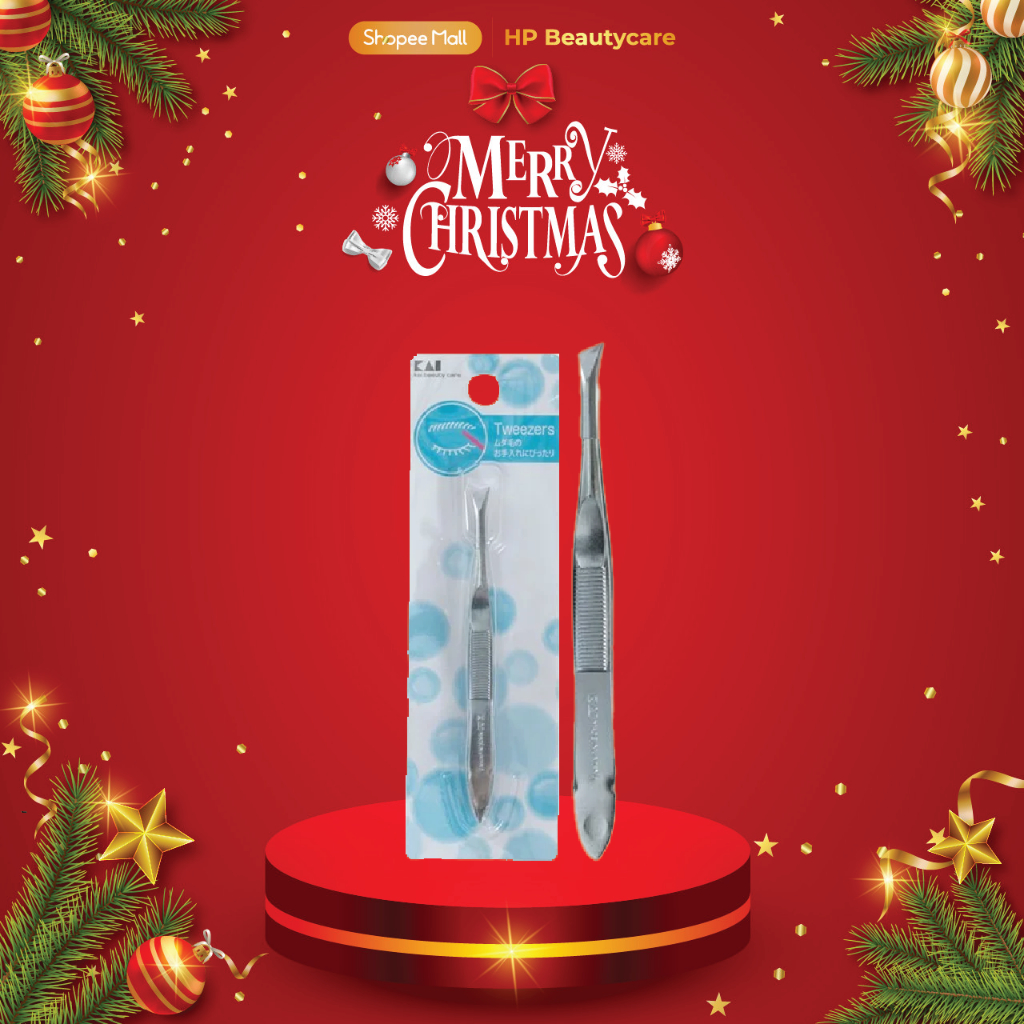 Nhíp Nhổ Lông Mày Bằng Thép Kai Tweezers HL0401 Màu Xanh (Combo Nhíp Và Set 24ML)