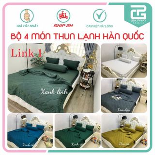 Bộ ga gối Thun Lạnh Hàn Quốc {4 món} họa tiết trơn 1 màu cao cấp
