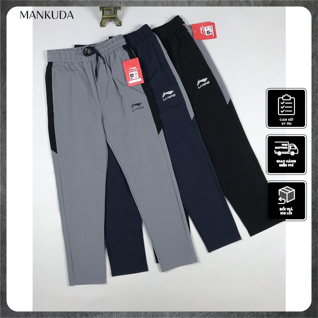 Quần gió Li- Ning cao cấp chất gió sần dầy dặn, quần thể thao phối màu đẹp, không nhăn nhàu hàng chất lượng MANKUDA