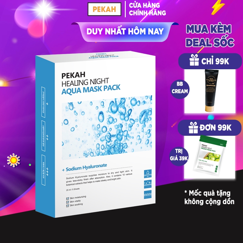 Hộp Mặt Nạ 5 Miếng Cấp Ẩm Cho Da PEKAH Healing Night Aqua Mask Pack 25ml/5sheets