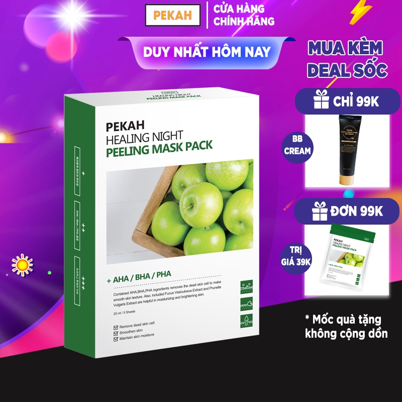 [Mã BMLT35 giảm đến 35K đơn 99K] Hộp Mặt Nạ 5 Miếng Cải Thiện Mụn Ẩn PEKAH Healing Night Peeling Mask Pack 25ml/5sheets