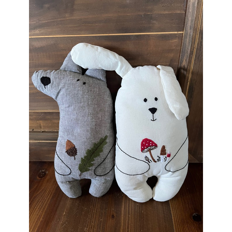 Thú nhồi bông vải linen/ cotton thêu. Quà giáng sinh cho bé