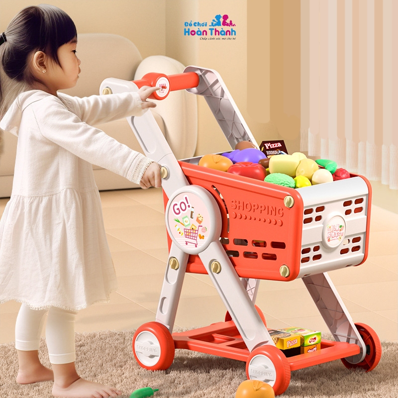 Bộ đồ chơi xe đẩy trái cây siêu thị, chất liệu nhựa abs an toàn cho bé