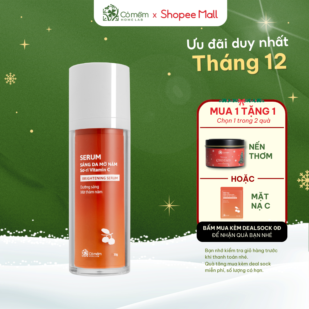 Serum Vitamin C sáng da mờ thâm nám tàn nhang dưỡng da chiết xuất Sơ-ri Cỏ Mềm 30gr