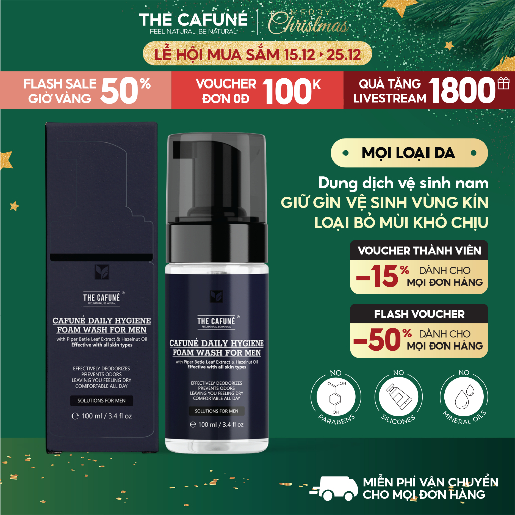 Dung Dịch Vệ Sinh Nam Giới The Cafuné dạng bọt hương thơm nam tính sạch khuẩn khử mùi tốt 100ml