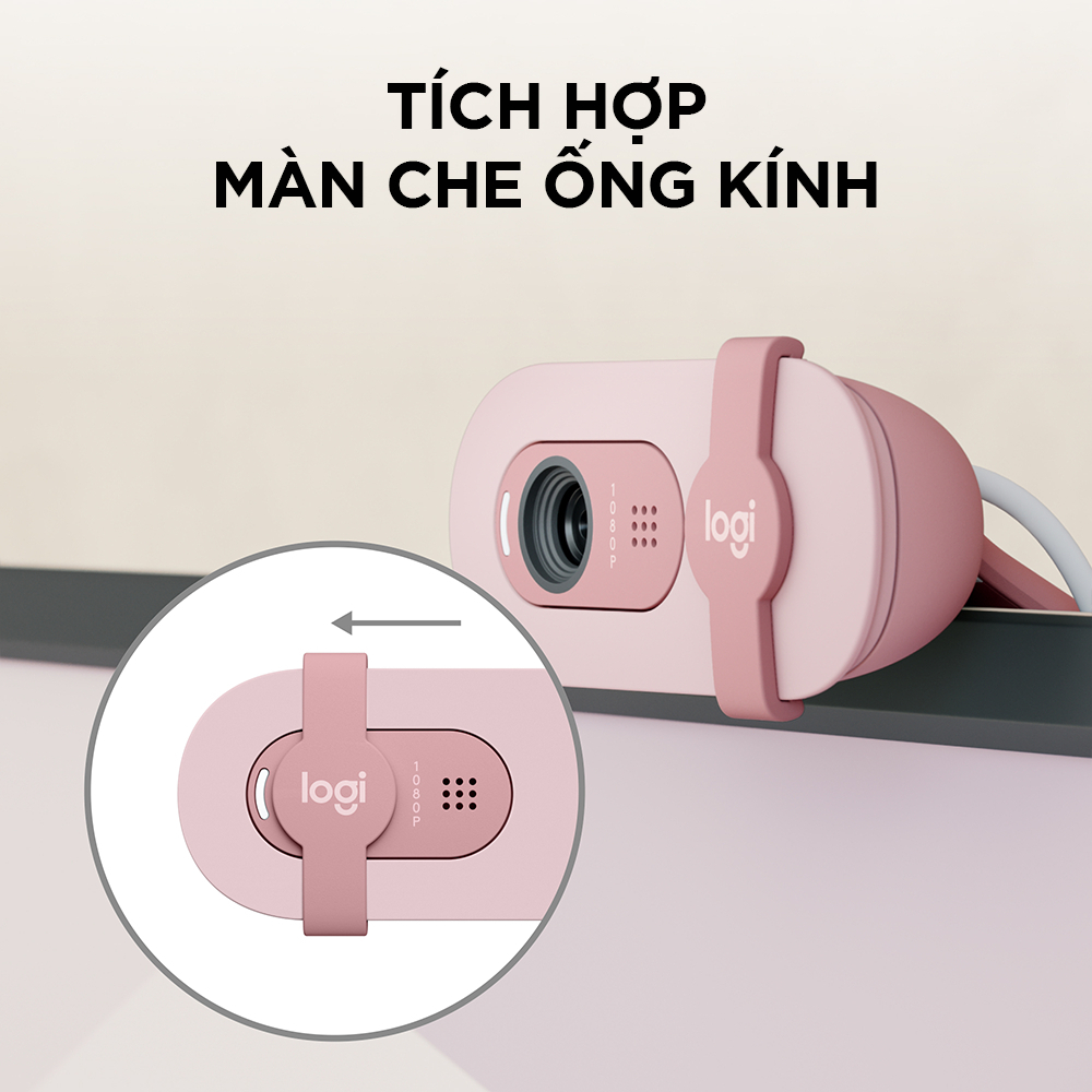 Webcam Full HD Logitech Brio 100 - Cân bằng ánh sáng, Mic, Màn chập, USB-A - Hàng Chính Hãng - Bảo Hành 12 Tháng