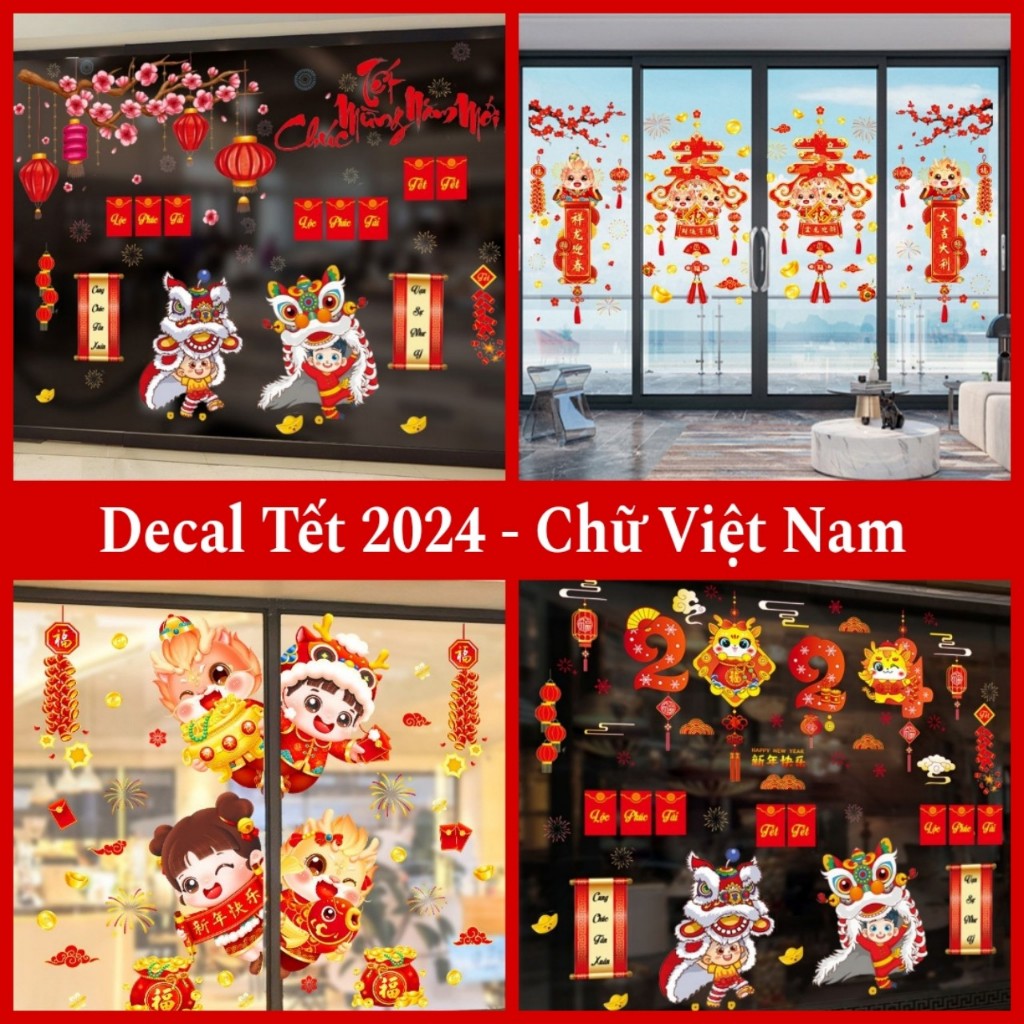 Tranh Decal Dán Kính TẾT 2024,CÂU ĐỐI TIẾNG VIỆT Decal Dán Kính phòng khách, cửa hàng - Decal Tết hít tĩnh điện