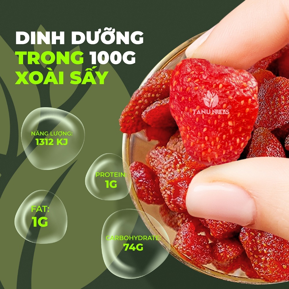 Dâu tây sấy dẻo TANU NUTS hũ 400g, trái cây sấy tốt cho người ăn kiêng, bà bầu.