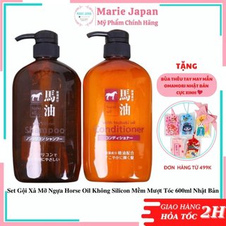Set Gội Xả Mỡ Ngựa Horse Oil Không Silicon Mềm Mượt tóc 600ml Nhật Bản