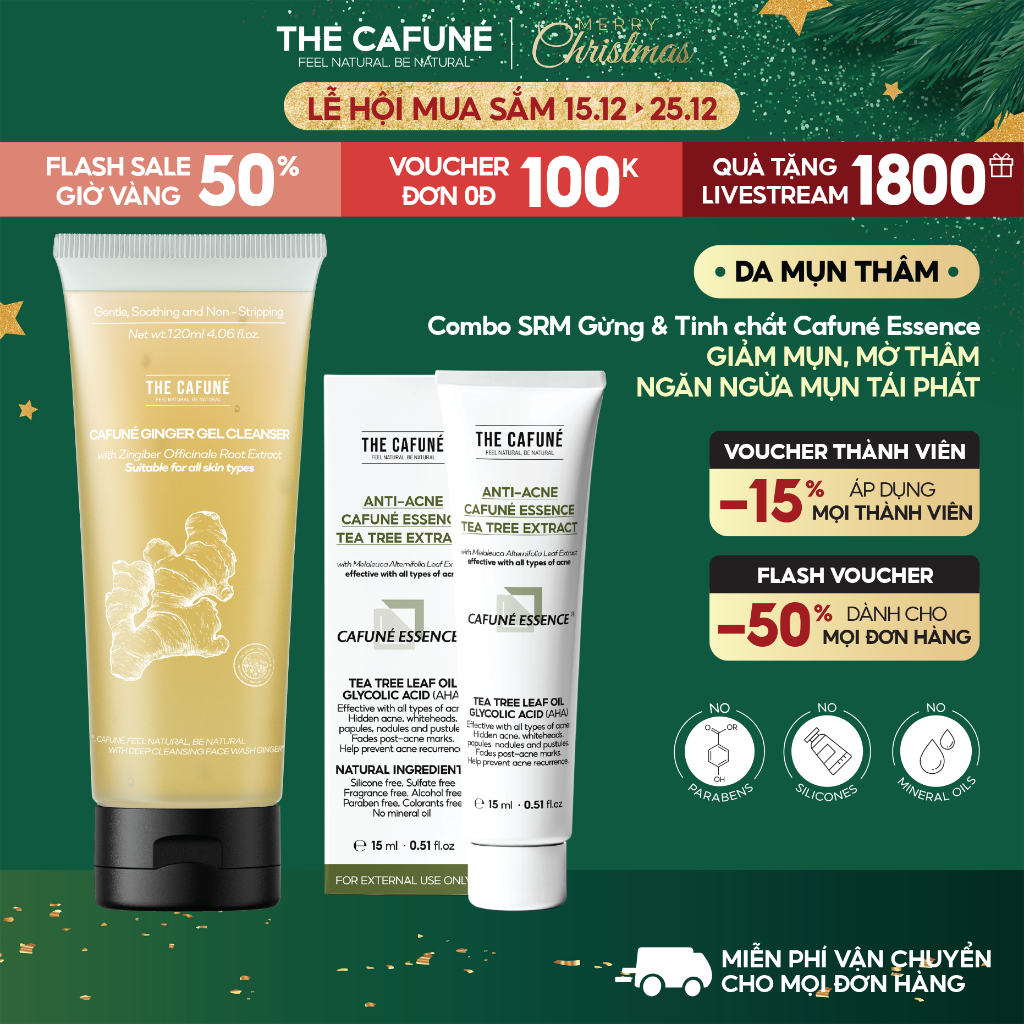 Combo Dành Cho Da Mụn Gel Chấm Mụn, Sữa Rửa Mặt The Cafuné Dành Cho Da Mụn Giúp Giảm Mụn Mờ Thâm 120gram