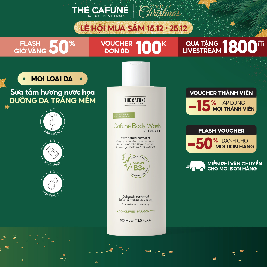 Sữa tắm Cafuné Body Wash Clear Gel The Cafuné Dưỡng Ẩm, Dưỡng Trắng Hương Nước Hoa 400ml