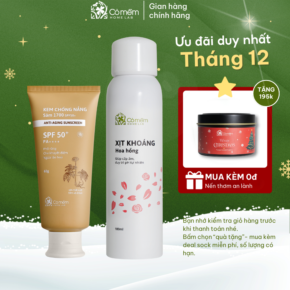 Bộ Chống Nắng Cấp Ẩm Gồm Kem Chống Nắng Và Xịt Khoáng Hoa Hồng Cỏ Mềm